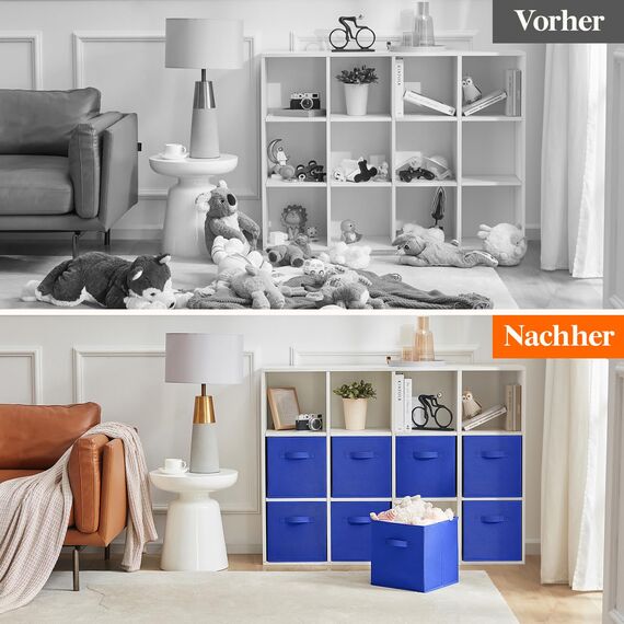 Lifewit Aufbewahrungsbox 8 Stück, Kleiderschrank Organizer, Faltbare Körbe Aufbewahrung, Ordnungsboxen mit Griffen, Storage Boxes für Kleidung, Handtücher, Bücher, Regalkörbe 26 x 26 x 27 cm,18L, Blau