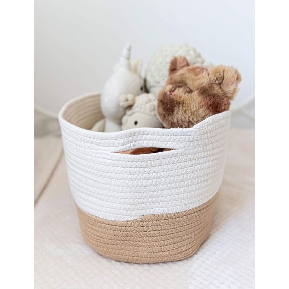 OrganiHaus Aufbewahrungskorb Rechteckig Geflochten, Körbe Aufbewahrung Wohnzimmer, Kinderzimmer, Badezimmer, Deko Korb, Faltbar mit Griffen für Decken & Spielzeug – Honig & Cremeweiß, 37x25x22,5 cm