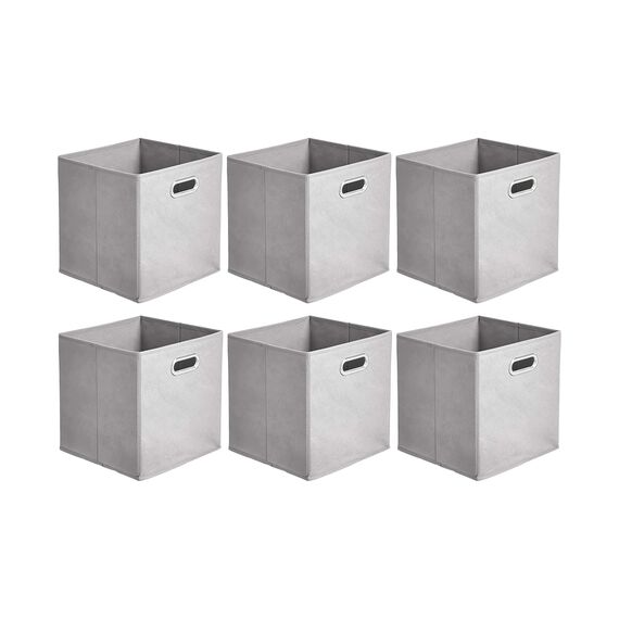 Amazon Basics Aufbewahrungswürfel aus Stoff, faltbar, mit ovalen Ösen, 6er-Pack, Hellgrau