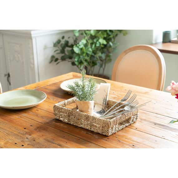 Decorasian Korb Aufbewahrung geflochten aus Seegras - Tablett rechteckig - 2er Set