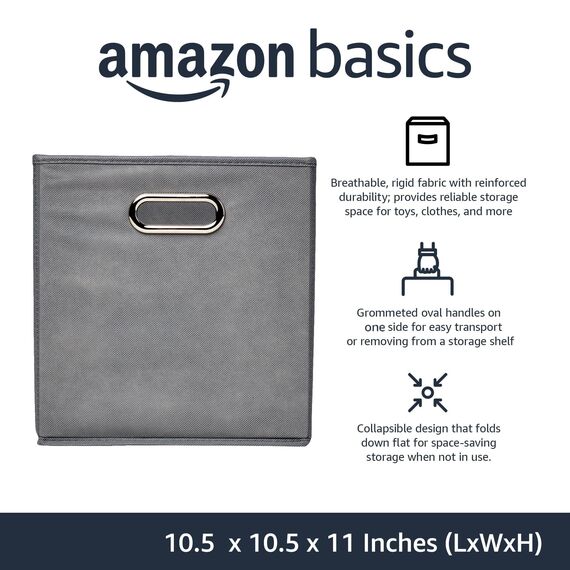 Amazon Basics Aufbewahrungswürfel aus Stoff, faltbar, mit ovalen Ösen, 6er-Pack, Hellgrau
