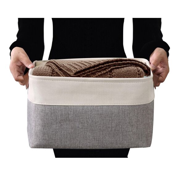 DECOMOMO Faltbarer Aufbewahrungskorb | Faltbarer stabiler kationischer Stoff-Aufbewahrungskorb mit Griffen für die Organisation von Regal, Kinderzimmer, Zuhause, Schrank (weiß, groß – 3 Stück)