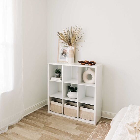 OrganiHaus Aufbewahrungskorb Rechteckig Geflochten, Körbe Aufbewahrung Wohnzimmer, Kinderzimmer, Badezimmer, Deko Korb, Faltbar mit Griffen für Decken & Spielzeug – Honig & Cremeweiß, 37x25x22,5 cm