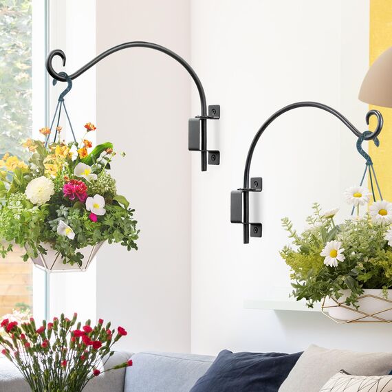 Qiang Ni Pflanzenaufhänger im Freien: 40,6 cm Vogelfutterstation Halterung für Garten Terrasse Dekor - 2 Stück Schwenkbare Verstellbare Wandhalterung Pflanzenhaken zum Aufhängen von Blumenkörben