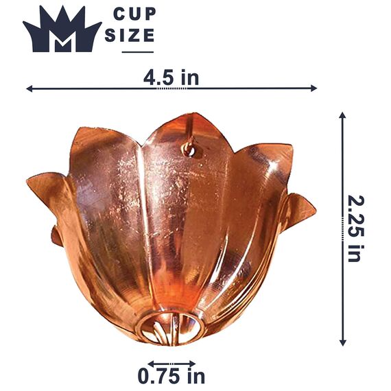 Monarch Rain Chains Pure Copper Lotus Cup Rain Chain Extension, 0.9 m Copper Decorative Rain Catcher Chain for Gutters, Rain Gutter Extension Downspout