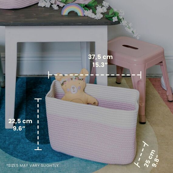 OrganiHaus Aufbewahrungskorb Rechteckig Geflochten, Körbe Aufbewahrung Wohnzimmer, Kinderzimmer, Badezimmer, Deko Korb, Faltbar mit Griffen für Decken & Spielzeug – Rosa & Cremeweiß, 37x25x22,5 cm