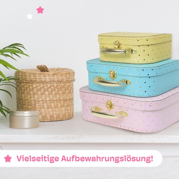 Jewelkeeper - Pappkoffer, Satz von 3 - Storage Geschenkboxen für Geburtstag Hochzeit Kinderzimmer Büro Dekoration Displays Spielzeug Fotos - Goldfolie Polka Dot Aufbewahrungsboxen