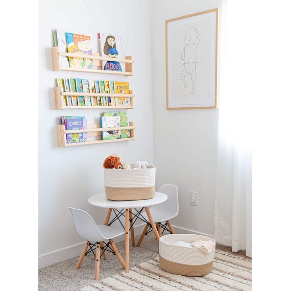 OrganiHaus Aufbewahrungskorb Rechteckig Geflochten, Körbe Aufbewahrung Wohnzimmer, Kinderzimmer, Badezimmer, Deko Korb, Faltbar mit Griffen für Decken & Spielzeug – Honig & Cremeweiß, 37x25x22,5 cm