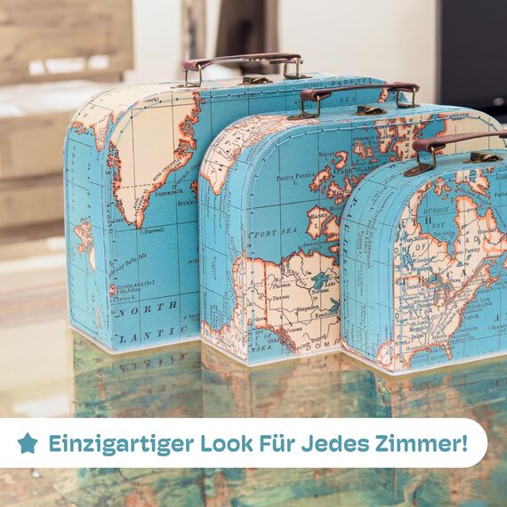 Jewelkeeper - Pappkoffer, Satz von 3 - Storage Geschenkboxen für Geburtstag, Hochzeit, Kinderzimmer, Büro Dekoration, Displays, Spielzeug, Fotos - Vintage Weltkarte Aufbewahrungsboxen