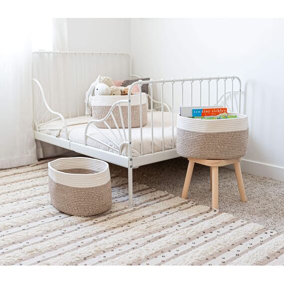 OrganiHaus Aufbewahrungskorb Rechteckig Geflochten, Körbe Aufbewahrung Wohnzimmer, Kinderzimmer, Badezimmer, Deko Korb, Faltbar mit Griffen für Decken & Spielzeug – Braun & Cremeweiß, 37x25x22,5 cm