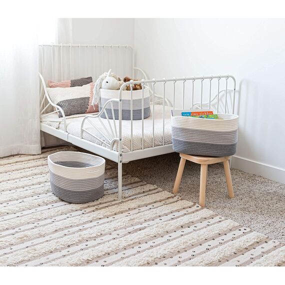 OrganiHaus Aufbewahrungskorb 3er-Set, Kleine Gewebte Körbe zum Sortieren aus Baumwolle, Handtuch- und Wäschekorb Geflochten für das Bad, Dekorativer Aufbewahrungskorb Geflochten. 3-farbiges Grau