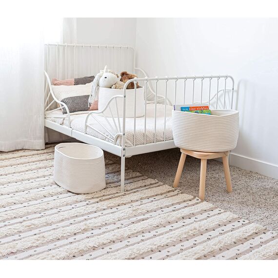 OrganiHaus Regalkörbe, Wollkorb, Aufbewarungs Korbe, Aufbewahrungsboxen Stoff, Stoffkörbe, Wäschekorb Flach, 3er Aufbewahrungskorb Set, Weiß