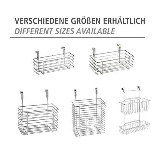 WENKO Einhängekorb Slim, Organizer zum Einhängen an Schranktür oder Schublade, Korb aus Metall, 24 x 24,5 x 15 cm, Chrom