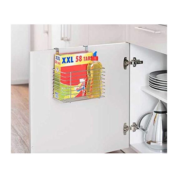 WENKO Einhängekorb Slim, Organizer zum Einhängen an Schranktür oder Schublade, Korb aus Metall, 24 x 24,5 x 15 cm, Chrom