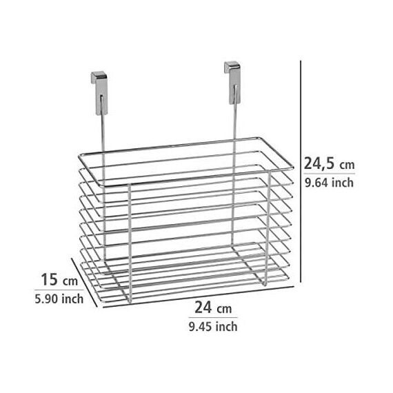 WENKO Einhängekorb Slim, Organizer zum Einhängen an Schranktür oder Schublade, Korb aus Metall, 24 x 24,5 x 15 cm, Chrom