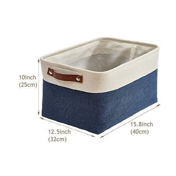DECOMOMO faltbare Aufbewahrungskorb | robuster Stoffkorb mit Griffen für die Organisation von Regal, Kinderzimmer, Spielzeug, Schrank (Marineblau und Weiß, Extra groß–3 Stück)