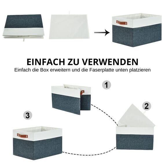 DECOMOMO faltbare Aufbewahrungskorb | robuster Stoffkorb mit Griffen für die Organisation von Regal, Kinderzimmer, Spielzeug, Schrank (Slate gray and white, 28cm – 4 Stück)