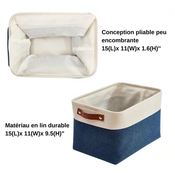 DECOMOMO faltbare Aufbewahrungskorb | robuster Stoffkorb mit Griffen für die Organisation von Regal, Kinderzimmer, Spielzeug, Schrank (Marineblau und Weiß, groß–3 Stück)