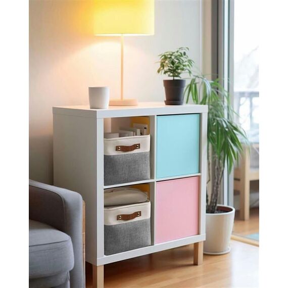 DECOMOMO faltbare Aufbewahrungskorb | robuster Stoffkorb mit Griffen für die Organisation von Regal, Kinderzimmer, Spielzeug, Schrank (Schiefergrau und Weiß, groß–3 Stück)