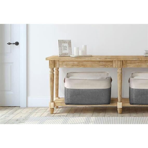 DECOMOMO faltbare Aufbewahrungskorb | robuster Stoffkorb mit Griffen für die Organisation von Regal, Kinderzimmer, Spielzeug, Schrank (Schiefergrau und Weiß, groß–3 Stück)