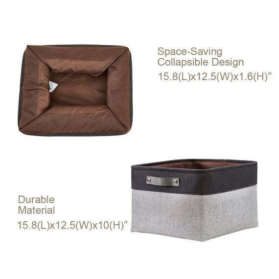 DECOMOMO Faltbarer Aufbewahrungskorb | Faltbarer stabiler Stoffkorb mit Griffen für die Organisation von Regal, Kinderzimmer, Spielzeugschrank (grau und schwarz, extra groß – 15,8 x 12,5 x 10–3 Stück)