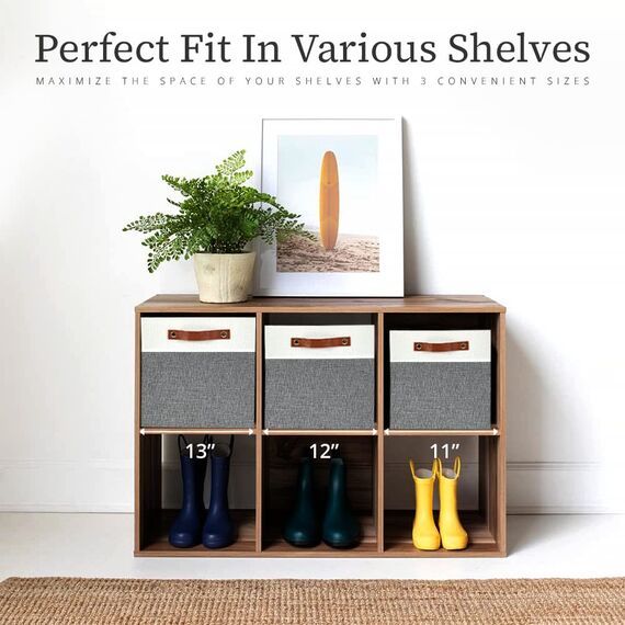 DECOMOMO faltbare Aufbewahrungskorb | robuster Stoffkorb mit Griffen für die Organisation von Regal, Kinderzimmer, Spielzeug, Schrank (Gray and white, 30.5cm – 4 Stück)