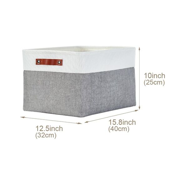 DECOMOMO Faltbarer Aufbewahrungskorb | stabiler Stoffkorb mit Griffen für die Organisation von Regal, Kinderzimmer, Spielzeugschrank (grau und weiß, extra groß, 40,1 x 31,8 25,4 cm – 4 Stück