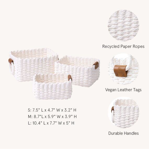 La Jolíe Muse Aufbewahrungskorb,Korb Weiss,Geflochtene Körbe aus Aufbewahrung & Organisation, Papierseilkorb Geflochten für Regal und Schrank