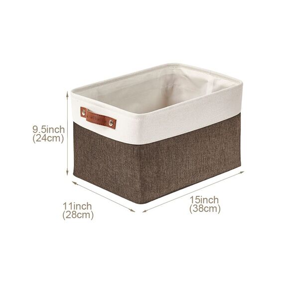 DECOMOMO Faltbarer Aufbewahrungskorb | Faltbarer stabiler Stoffkorb mit Griffen für die Organisation von Regal, Kinderzimmer, Spielzeugschrank (braun und weiß, groß – 4 Stück)
