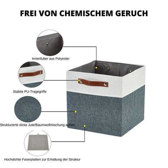 DECOMOMO faltbare Aufbewahrungskorb | robuster Stoffkorb mit Griffen für die Organisation von Regal, Kinderzimmer, Spielzeug, Schrank (Slate gray and white, 28cm – 4 Stück)