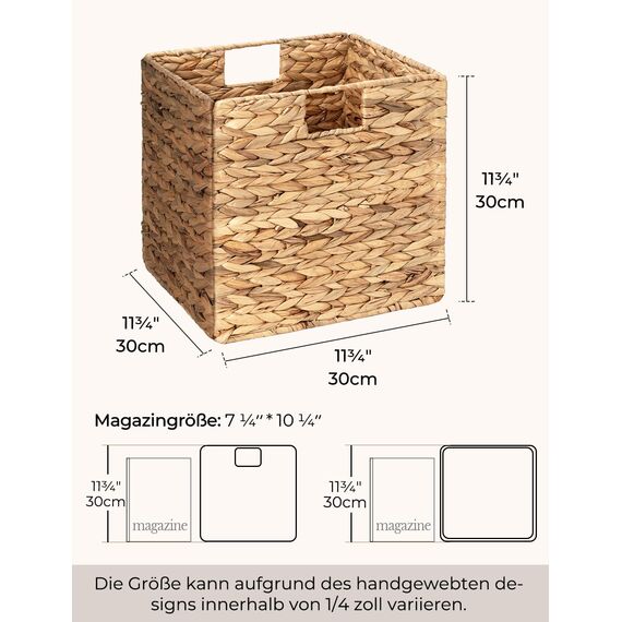StorageWorks Weidenkörbe zum Korb geflochten, natürlich Wasserhyazinthe Korb zum Ordnen, handgewebte Weiden-Aufbewahrungswürfel für Regale, stabil Badezimmer-Körbchen, groß, 2 Stück