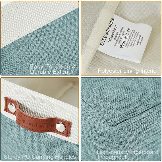 DECOMOMO Kleine Körbe, Aufbewahrungskörbe für die Organisation von Regalen, Wäscheschrank, Badezimmer, Babysachen, Kinderzimmer, Stoff, dekorative leere Körbe für Geschenke, Blaugrün und Weiß, Klein,