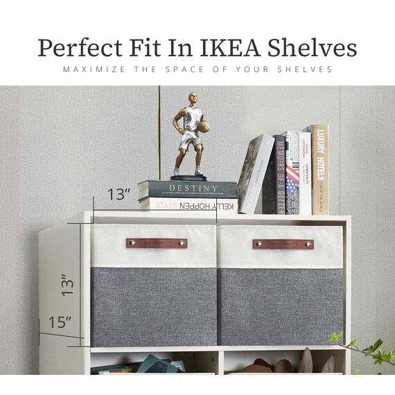 DECOMOMO Cubby Aufbewahrungskörbe | 33 x 38,1 x 33 cm Stoff-Aufbewahrungswürfel für Kallax Regale, Stoff, Kinderzimmer, dekorativ mit Griffen (Grau und Weiß, 33 x 38,1 x 33 cm, 3P)