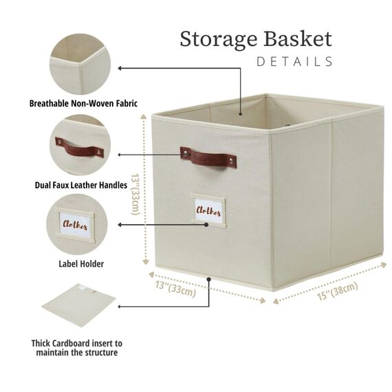 DECOMOMO Aufbewahrungskorb, 33x38x33 cm, Würfel, Organizer und Aufbewahrungskörbe mit Griffen für Kallax-Regale, Wohnzimmer, Spielzeug, Kleidung (Beige, 4 Stück)