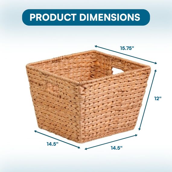 Honey-Can-Do STO-02884 Tall Square Water Hyacinth Basket Bin, Large, 15 L x 15 W x 12 H