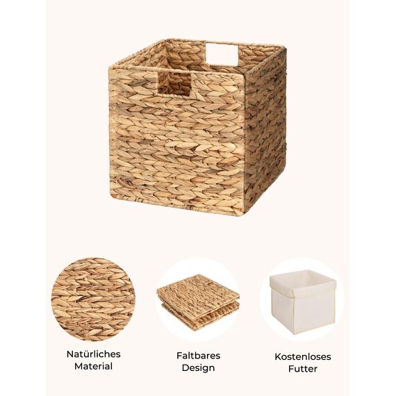 StorageWorks Weidenkörbe zum Korb geflochten, natürlich Wasserhyazinthe Korb zum Ordnen, handgewebte Weiden-Aufbewahrungswürfel für Regale, stabil Badezimmer-Körbchen, groß, 2 Stück