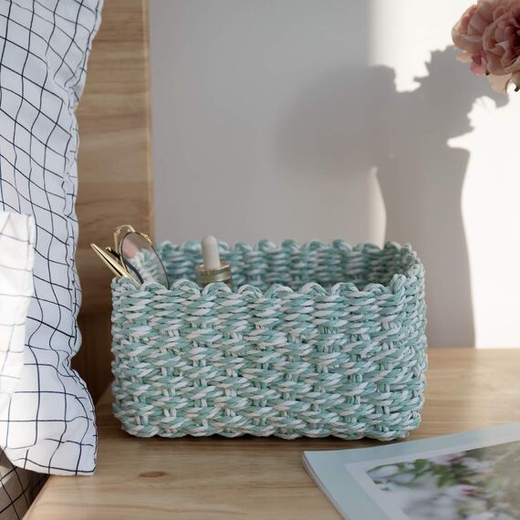 La Jolíe Muse Aufbewahrungskorb, 3er Set aus gewebtem recyclebarem Papierseil, Aufbewahrungsboxen für Accessoires Schminke mint grün und weiß