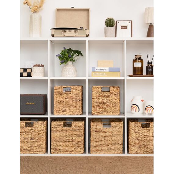 StorageWorks Weidenkörbe zum Korb geflochten, natürlich Wasserhyazinthe Korb zum Ordnen, handgewebte Weiden-Aufbewahrungswürfel für Regale, stabil Badezimmer-Körbchen, groß, 2 Stück