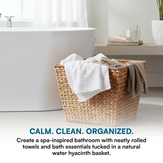 Honey-Can-Do STO-02884 Tall Square Water Hyacinth Basket Bin, Large, 15 L x 15 W x 12 H