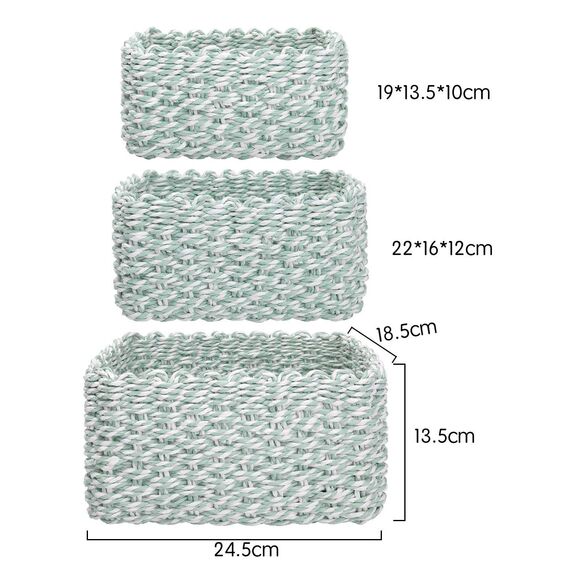 La Jolíe Muse Aufbewahrungskorb, 3er Set aus gewebtem recyclebarem Papierseil, Aufbewahrungsboxen für Accessoires Schminke mint grün und weiß
