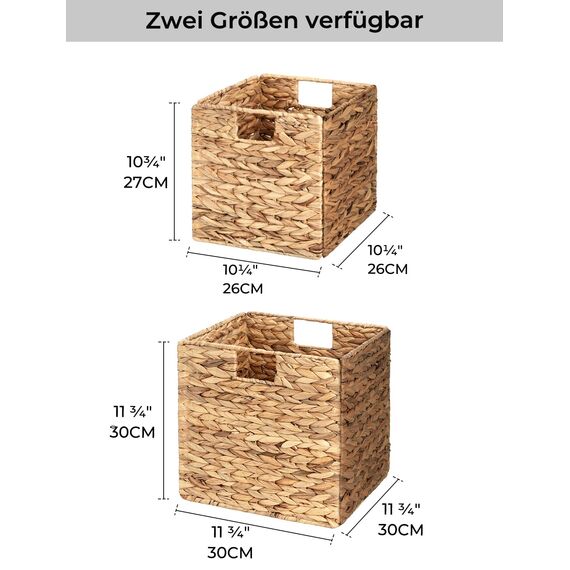 StorageWorks Weidenkörbe zum Korb geflochten, natürlich Wasserhyazinthe Korb zum Ordnen, handgewebte Weiden-Aufbewahrungswürfel für Regale, stabil Badezimmer-Körbchen, groß, 2 Stück