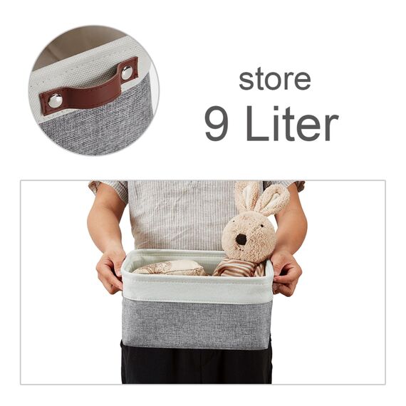 DECOMOMO faltbare Aufbewahrungskorb | robuster Stoffkorb mit Griffen für die Organisation von Regal, Kinderzimmer, Spielzeug, Schrank (Grau und Weiß, Klein - 6er Pack)