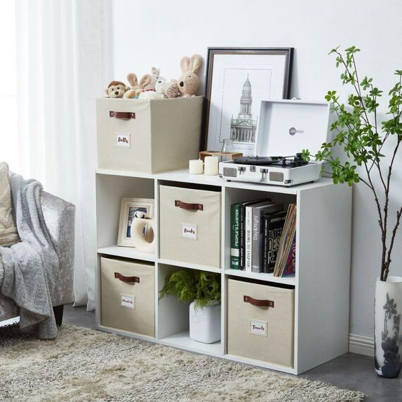 DECOMOMO Aufbewahrungskorb, 33x38x33 cm, Würfel, Organizer und Aufbewahrungskörbe mit Griffen für Kallax-Regale, Wohnzimmer, Spielzeug, Kleidung (Beige, 4 Stück)