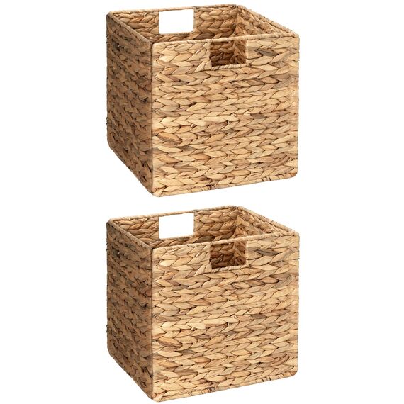 StorageWorks Weidenkörbe zum Korb geflochten, natürlich Wasserhyazinthe Korb zum Ordnen, handgewebte Weiden-Aufbewahrungswürfel für Regale, stabil Badezimmer-Körbchen, groß, 2 Stück