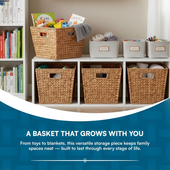 Honey-Can-Do STO-02884 Tall Square Water Hyacinth Basket Bin, Large, 15 L x 15 W x 12 H