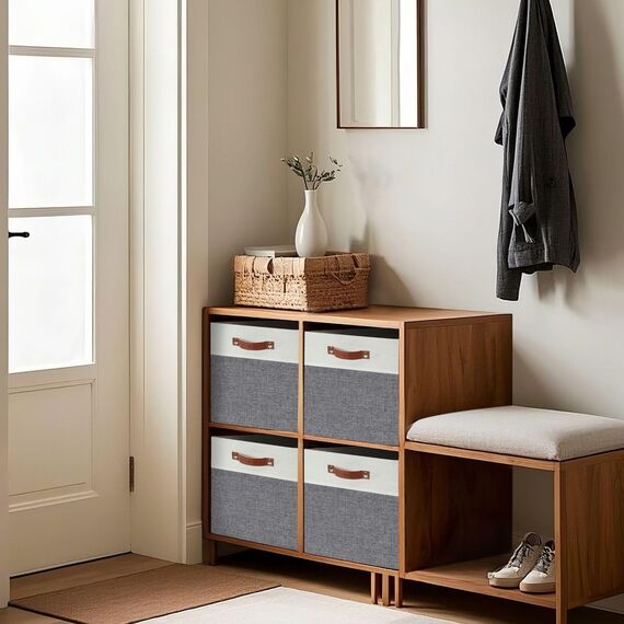 DECOMOMO Kallax Aufbewahrungswürfel, 33 x 38 x 33 cm, Körbe zum Organisieren von Regalen (Grau und Weiß, 4er-Pack)