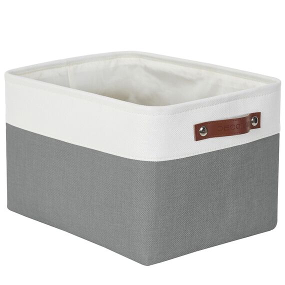 DECOMOMO faltbare Aufbewahrungskorb | robuster Stoffkorb mit Griffen für die Organisation von Regal, Kinderzimmer, Spielzeug, Schrank (Schiefergrau und Weiß, Extra groß–3 Stück)