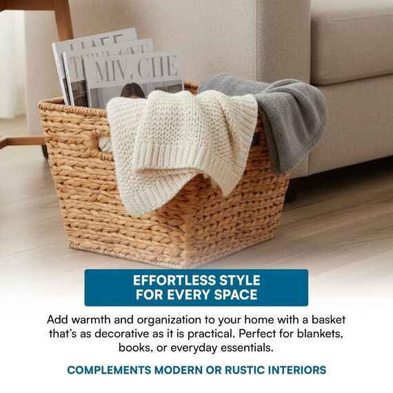 Honey-Can-Do STO-02884 Tall Square Water Hyacinth Basket Bin, Large, 15 L x 15 W x 12 H