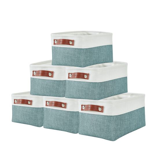 DECOMOMO Kleine Körbe, Aufbewahrungskörbe für die Organisation von Regalen, Wäscheschrank, Badezimmer, Babysachen, Kinderzimmer, Stoff, dekorative leere Körbe für Geschenke, Blaugrün und Weiß, Klein,