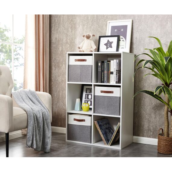 DECOMOMO Cubby Aufbewahrungskörbe | 33 x 38,1 x 33 cm Stoff-Aufbewahrungswürfel für Kallax Regale, Stoff, Kinderzimmer, dekorativ mit Griffen (Grau und Weiß, 33 x 38,1 x 33 cm, 3P)